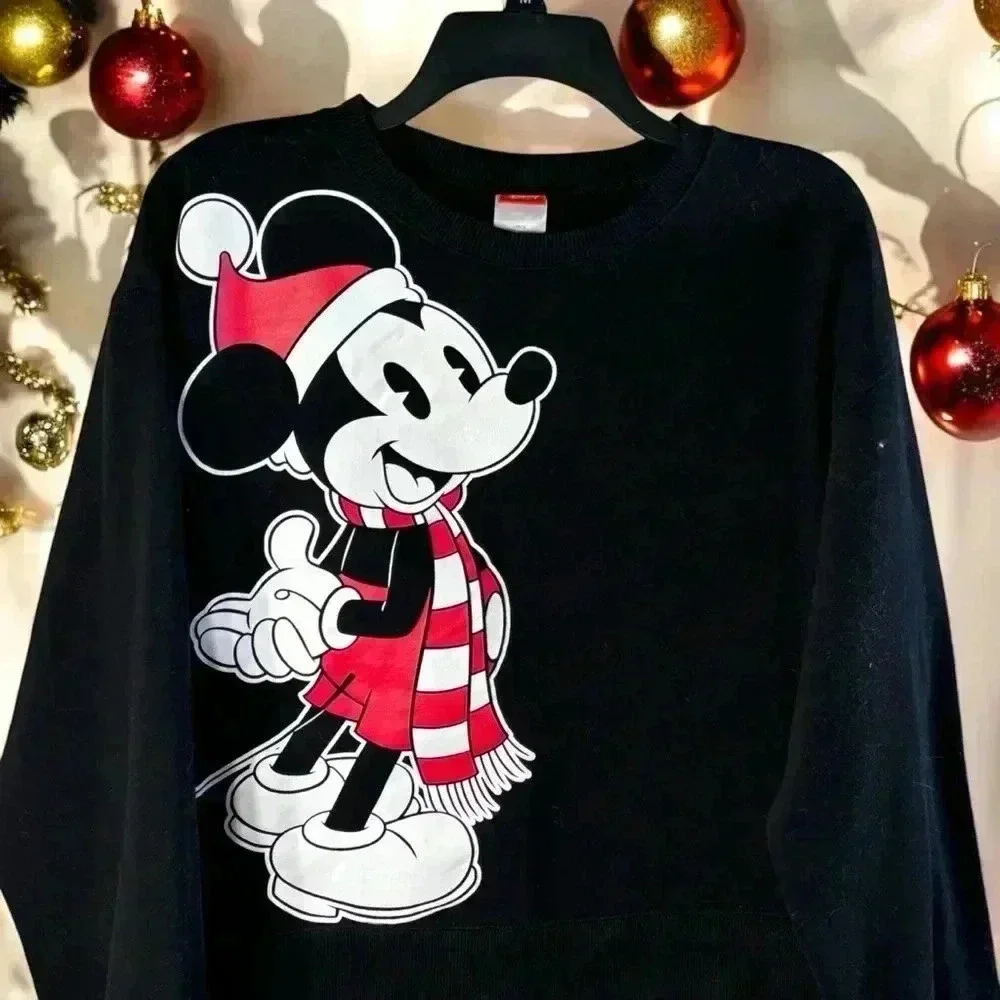 Disney Chriatmas Black Mickey Mouse Sweatshirt Junior's Large. Holiday Shirt - Picture 3 of 3